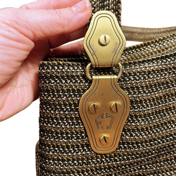 Eric Javits Purse Shenia Squishee Brown Gold Metallic Woven Tote Bag Fall - Picture 7 of 14